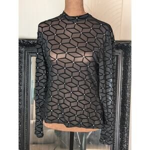 Sheer Black With Velvet Geometric Design And Rhinestones. AvidLove Sz. Med....